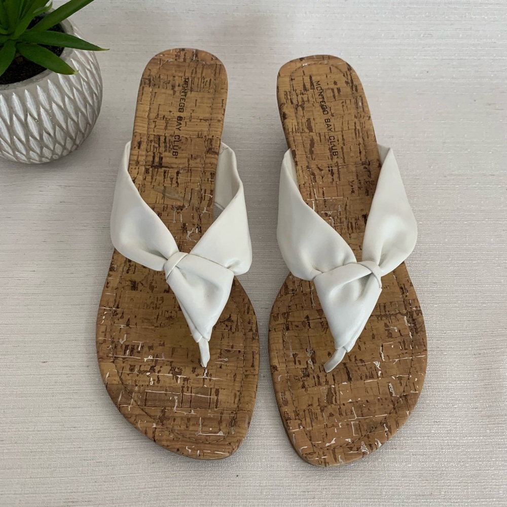 Montego Bay Club White Wrap Cork Wedge Sandals Woman’s 11